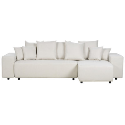 Beliani Corner Sofa Bed 3 Seater Luspa Fabric Light Beige With Storage Left Hand - image 1