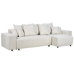 Beliani Corner Sofa Bed 3 Seater Luspa Fabric Light Beige With Storage Left Hand - thumbnail 4