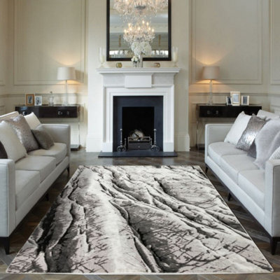 Silver Grey Abstract Modern Funky  Rug Easy To Clean Living Room Bedroom And Dining Room -80 X 240Cmcm (Runner) - image 1
