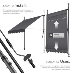 Tectake Awning With Hand Crank - Pressure Fitted , Height Adjustable 150 X 180 Cm - Black/grey - thumbnail 3