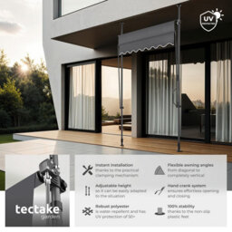 Tectake Awning With Hand Crank - Pressure Fitted , Height Adjustable 150 X 180 Cm - Black/grey - thumbnail 2