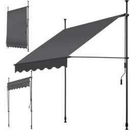 Tectake Awning With Hand Crank - Pressure Fitted , Height Adjustable 150 X 180 Cm - Black/grey