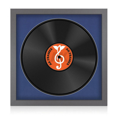 "16X16"" Dark Grey Modern Vinyl Record Frame With Blue Mount For 12 Inch Lp Disc - Ak Frames" - image 1