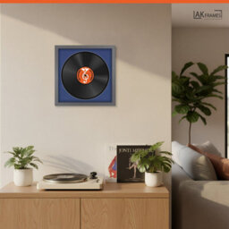 "16X16"" Dark Grey Modern Vinyl Record Frame With Blue Mount For 12 Inch Lp Disc - Ak Frames" - thumbnail 5