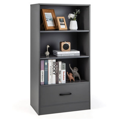 Gainoom 4-Tier Grey Storage Shelf Wood Bookcase Floor Standing Bookshelf - image 1