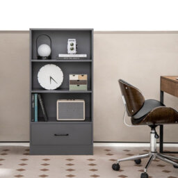 Gainoom 4-Tier Grey Storage Shelf Wood Bookcase Floor Standing Bookshelf - thumbnail 7