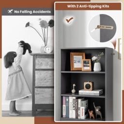 Gainoom 4-Tier Grey Storage Shelf Wood Bookcase Floor Standing Bookshelf - thumbnail 4