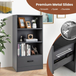 Gainoom 4-Tier Grey Storage Shelf Wood Bookcase Floor Standing Bookshelf - thumbnail 5