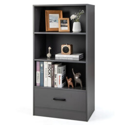 Gainoom 4-Tier Grey Storage Shelf Wood Bookcase Floor Standing Bookshelf - thumbnail 8