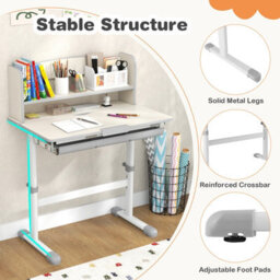 Costway Kids Study Desk Height Adjustable Children Writing Table W/ Tilt Desktop - thumbnail 8