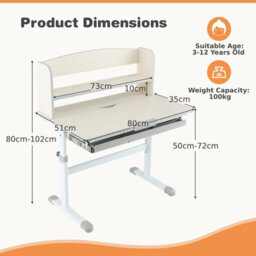 Costway Kids Study Desk Height Adjustable Children Writing Table W/ Tilt Desktop - thumbnail 2