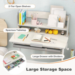 Costway Kids Study Desk Height Adjustable Children Writing Table W/ Tilt Desktop - thumbnail 6