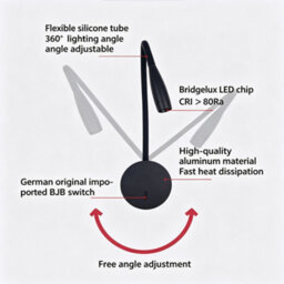 Amorly Bedside Reading Wall Light Adjustable Hose Wall Lamp With Switch 360 Rotating Wall Sconce 3W - 4000K Bedroom Wall Lamps,black - thumbnail 3