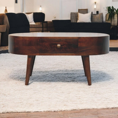 Artisan Furniture Solid Wood  California Walnut Rounded Coffee Table, 2-Drawers, Nordic Legs, Dark Brown - image 1