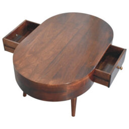 Artisan Furniture Solid Wood  California Walnut Rounded Coffee Table, 2-Drawers, Nordic Legs, Dark Brown - thumbnail 9