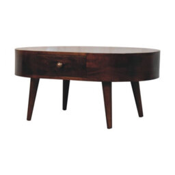Artisan Furniture Solid Wood  California Walnut Rounded Coffee Table, 2-Drawers, Nordic Legs, Dark Brown - thumbnail 3