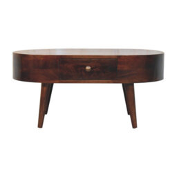 Artisan Furniture Solid Wood  California Walnut Rounded Coffee Table, 2-Drawers, Nordic Legs, Dark Brown - thumbnail 2