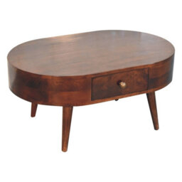 Artisan Furniture Solid Wood  California Walnut Rounded Coffee Table, 2-Drawers, Nordic Legs, Dark Brown - thumbnail 7