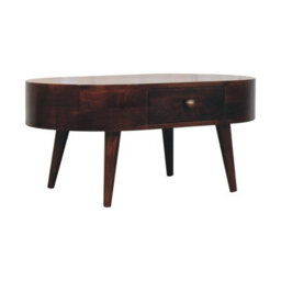 Artisan Furniture Solid Wood  California Walnut Rounded Coffee Table, 2-Drawers, Nordic Legs, Dark Brown - thumbnail 4