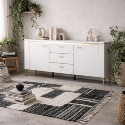 Wyld Haus Maribo Gloss White Tv Unit With Gold Metal Legs, 2 Doors & 3 Drawers - thumbnail 1