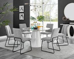 Furniturebox Uk Palma White Marble Effect Round Dining Table & 6 Light Grey Halle Black Leg Chairs - thumbnail 1