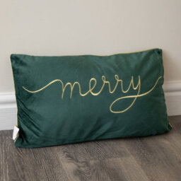 Samuel Alexander 49Cm Dark Green Christmas Decorative Merry Cushion With Gold Detail - thumbnail 7