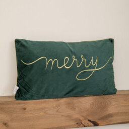 Samuel Alexander 49Cm Dark Green Christmas Decorative Merry Cushion With Gold Detail - thumbnail 3