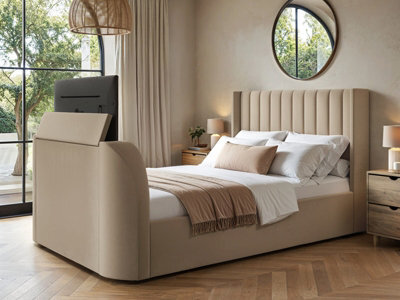 Flair Fallon Tv Side Lift Ottoman Bed Beige Velvet Double - image 1