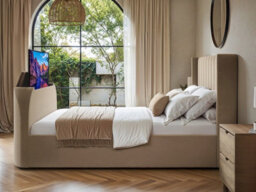Flair Fallon Tv Side Lift Ottoman Bed Beige Velvet Double - thumbnail 3