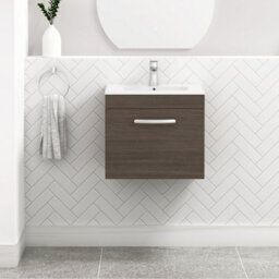 Royal Bathrooms Turin Grey Elm 500mm Wall Hung Vanity Unit 1 Drawer With Minimalist Basin Sink - thumbnail 1