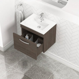 Royal Bathrooms Turin Grey Elm 500mm Wall Hung Vanity Unit 1 Drawer With Minimalist Basin Sink - thumbnail 5