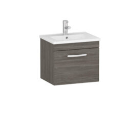 Royal Bathrooms Turin Grey Elm 500mm Wall Hung Vanity Unit 1 Drawer With Minimalist Basin Sink - thumbnail 6