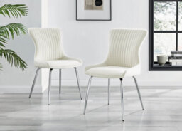 Furniturebox Set Of 2 Dining Chairs - Nora Premium Dining Chairs - Cream Velvet Chrome Leg Dining Chairs - Kitchen Dining Room Chairs