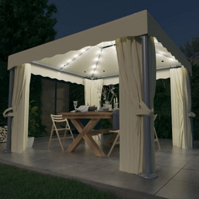 Berkfield Gazebo With Curtain&led String Lights 3X3 M Cream White - image 1