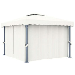 Berkfield Gazebo With Curtain&led String Lights 3X3 M Cream White - thumbnail 3