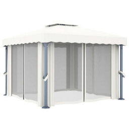 Berkfield Gazebo With Curtain&led String Lights 3X3 M Cream White - thumbnail 6