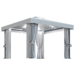 Berkfield Gazebo With Curtain&led String Lights 3X3 M Cream White - thumbnail 2