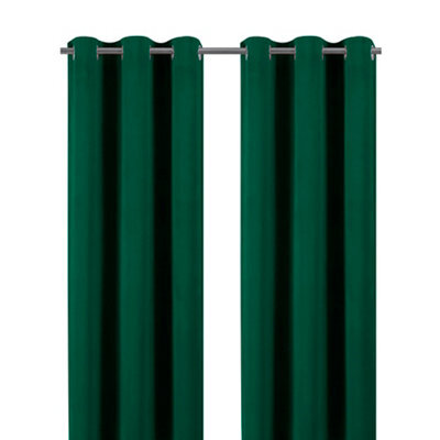 GoodHome Valgreta Dark Green Velvet Lined Eyelet Curtain (W)117Cm (L)137Cm, Pair - image 1