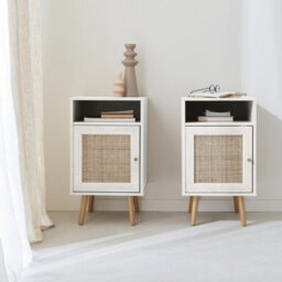Sweeek - Pair Of Scandi-Style Bedside Tables With Cupboard Boheme Blanc Cassé 39X40X70 Cm - thumbnail 6