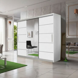 Astra 23 Modern Sliding Door Wardrobe White Bedroom Storage With Shelves And Hanging Rails Durable Laminated Finish