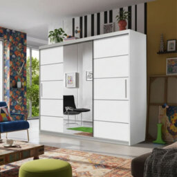Astra 23 Modern Sliding Door Wardrobe White Bedroom Storage With Shelves And Hanging Rails Durable Laminated Finish - thumbnail 4