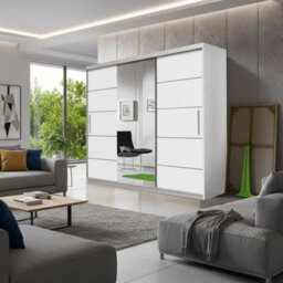 Astra 23 Modern Sliding Door Wardrobe White Bedroom Storage With Shelves And Hanging Rails Durable Laminated Finish - thumbnail 2