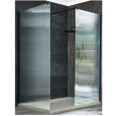Homestylestore Black Corner Walk In Fluted Glass Shower Enclosure White Tray 1700 X 700mm - image 1
