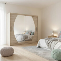 Bega Iv 180 Sliding Door Wardrobe Modern Bedroom Storage With Mirror Hanging Rail And Shelves In Sonoma - thumbnail 2
