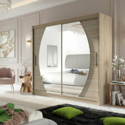 Bega Iv 180 Sliding Door Wardrobe Modern Bedroom Storage With Mirror Hanging Rail And Shelves In Sonoma - thumbnail 3