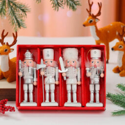 Amorly 4Pcs Nutcracker Christmas Decor, 13Cm Wooden Nutcracker Soldier Figures Set Christmas Tree Hanging Ornaments - thumbnail 1