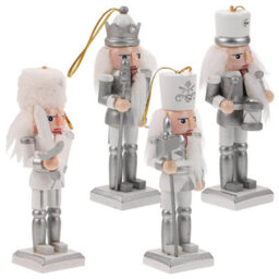 Amorly 4Pcs Nutcracker Christmas Decor, 13Cm Wooden Nutcracker Soldier Figures Set Christmas Tree Hanging Ornaments - thumbnail 3
