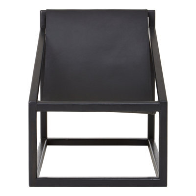 Orsina Black Cubic Frame Chair,wooden Recliner Chair With Leather Sling,patio Chair For Outdoor Use,black Armchair - image 1