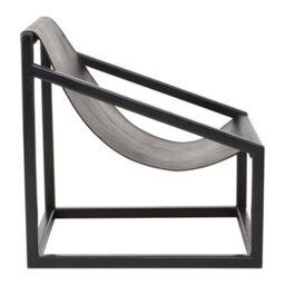 Orsina Black Cubic Frame Chair,wooden Recliner Chair With Leather Sling,patio Chair For Outdoor Use,black Armchair - thumbnail 4
