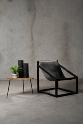 Orsina Black Cubic Frame Chair,wooden Recliner Chair With Leather Sling,patio Chair For Outdoor Use,black Armchair - thumbnail 2